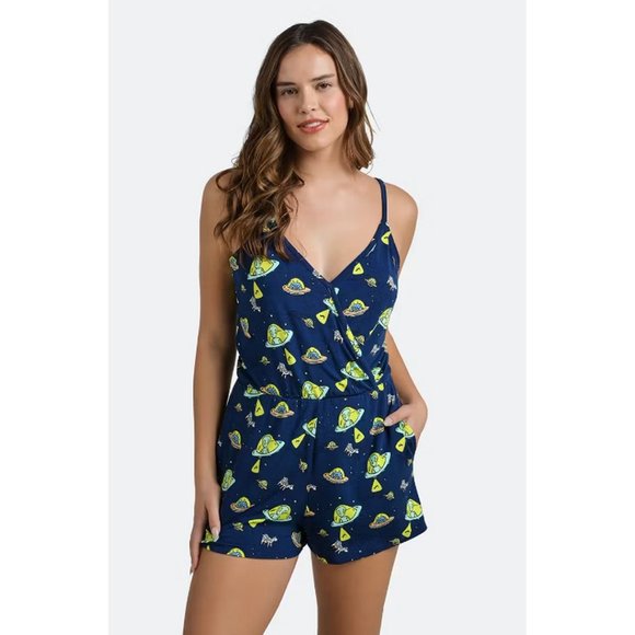 MEUNDIES Women's To The Moon Faux Wrap Romper Navy Small Sleeveless Pockets - Picture 1 of 9